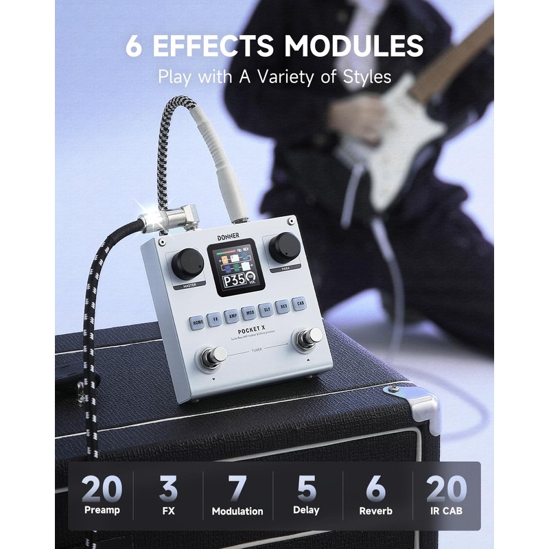 Donner Pocket-X Multi Effects Guitar Pedal Guitar/Bass AMP Modeler Multi