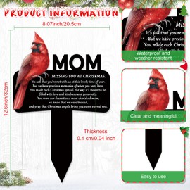 Cinnvoice Christmas Grave Decorations for Cemetery Cardinal Memorial Gift Markers Metal Cardinal Garden Decor Grave Site Decor Cemetery Decorations Memorial Plaques Outdoors(Mom)