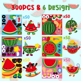 Haooryx 300pcs Make A Watermelon Face Scene Sticker Roll, Make Your Own Cartoon Watermelon with Cute Face Sticker Decals, Mix And Match Watermelon Summer Fruit DIY Sticker for Kids Summer Party Supply