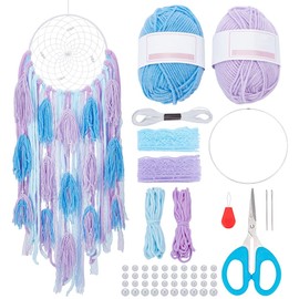 FREEBLOSS Dream Catcher Kit DIY Feather Purple&Blue Dream Catcher Craft Lace&Pearl Feather Dreamcatcher Kit for Handmade Wall Hanging Decor