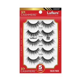 Laflare 3D Cashmere False Eyelashes Multipack, Ultra Soft, Glam, Luxurious, Cruelty-Free, Reusable, Fake Eyelashes 5 Pairs Value Pack (309X5P)