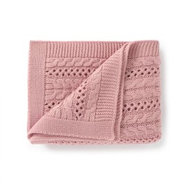 DovFanny Cellular Baby Blanket Cable Knitted Soft Cozy Newbron Baby Blanket for Boy and Girls Nursery 100 x 80cm Pink