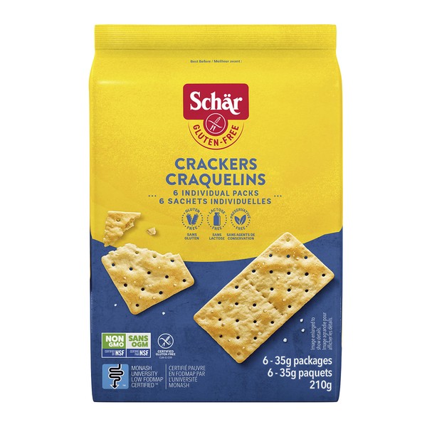 Schar Gluten-Free Crackers - Non GMO, Lactose Free, Preservative Free, Gluten-Free Saltine Crackers, 6 Individually Wrapped Packs, 210g