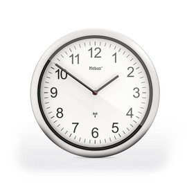 Mebus Radio Controlled Wall Clock 26 cm Silent Silver Frame White Dial Model 19809 - Easy to Read and Stylish
