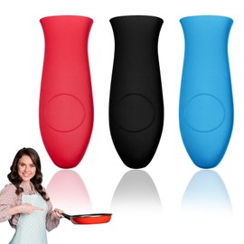 Wozoohyi Silicone Hot Handle Holders 3Pcs Rubber Pot Handle Sleeve,Heat Resistant Skillet Handle Cover for Metal Cookware Handles,Pans,Cast Iron Pot, Frying Pan(A-Red Black Blue)