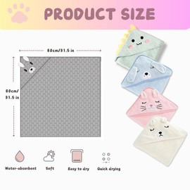 HAGOT Hooded Towel for Babies, 80 x 80 cm, Baby Bath Towel, Baby Bath Towel Made of Coral Fleece, Babies Newborns, Pink