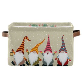 senya Christmas Basket with Handles, Christmas Card with Gnomes Foldable Fabric Collapsible Storage Bins Organizer Bag for Storage Clothes