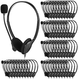 Kathfly Headset with Microphone Black Stereo Headphones Adjustable Office Conference Headphones with 3.5mm Plug for Adult Mobile Phone Tablet Business Call Center(50 Pcs)