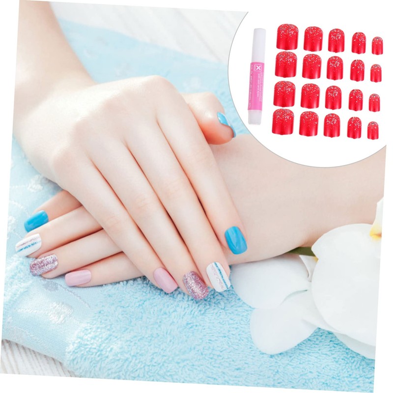 Mikinona 48pcs Short Square Glitter Full Cover Fake Nails for