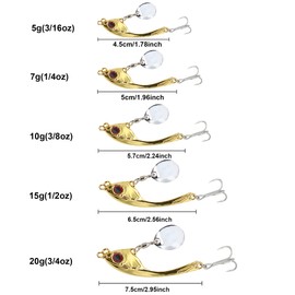 FANGBLUE - Señuelo de pesca de metal VIB de 3/16 oz (5 g) con hoja giratoria dura, cuchara de fundición larga para lubina, accesorios de pesca de trucha, 5 unidades, 5 g)