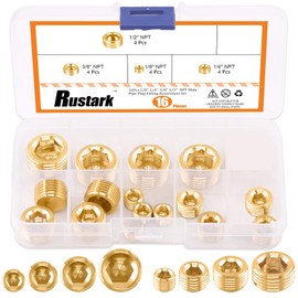 Rustak 6 Pcs 3/4" Brass Pipe Plugs, NPT Brass Pipe Fitting, Internal Hex Thread Socket Plug Kit for Water Pump Ports, Oil Sender Holes, Engine Block