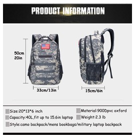 4land Camo Backpack for Boys,Army Boys Backpacks for Elementary Middle School Military,Camouflage Bookbag 40L