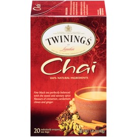 Twinings Chai Individually Wrapped Black Tea Bags, Sweet, Savoury Spices, Caffeinated, 20 Count (Pack of 6)