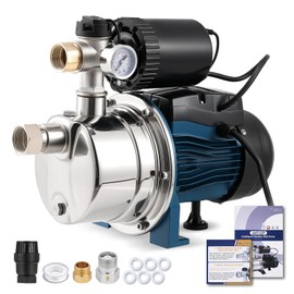 Hanchen 3/4 HP Shallow Well Pump with Pressure Tank, Automatic Booster System, Self-Priming Stainless Steel Jet Pump with Water Flow Switch Water Pressure Switch