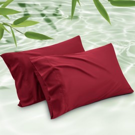 Bedsure Cooling Pillow Cases Standard Size Set of 2, Rayon Derived from Bamboo Cooling Pillowcase for Hot Sleepers, Cool Pillow Covers with Envelope Closure for Women, Men, Red, 20x26 Inches