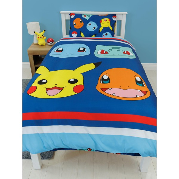 Pokémon Children's Bedding Set | Pikachu, Bulbasaur, Squirtle and Charming Duvet Cover and Pillowcase | Official Merchandise