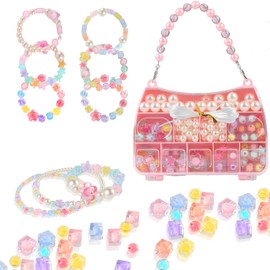Saimiy 220+ Jewelry Making Kit Gifts for Kids,Pink Handbag Bead Box for Bracelet Making Kit for Girls,6-Year-Old Girl Birthday Gift,Crafts for Girls 8-12