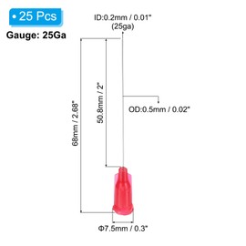PATIKIL 25Ga x 2 Inch Dispensing Needle Tips, 25Pcs Stainless Steel and Plastic Glue Needle Tube Blunt Tips with Luer Lock for Glue Oil Applicator, Rose Red