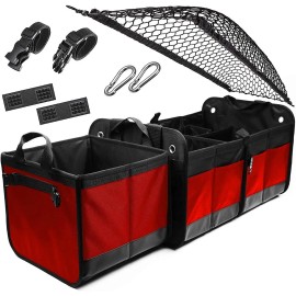 UD_3 Auto Car Trunk Storage Organizer Compartment Separable and Foldable for SUV Minivan Truck Sedan-XL Red Black