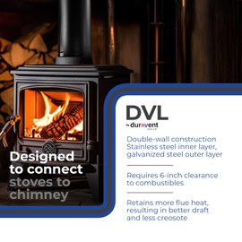 DuraVent 6DVL-E45 DVL Galvanized Steel/Stainless Steel Double Wall Wood Burning Stove 45 Degree Elbow Connector, 6 Inch Diameter