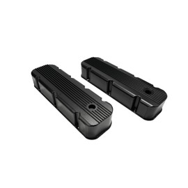 DEEPMOTOR Aluminum Finned Fabricated Valve Cover for Big Block Chevy BBC 396 454 w/Breather Hole (Black)