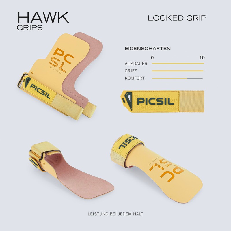 PICSIL Hawk Gloves + Wristbands + Bag, Use without Magnesium,