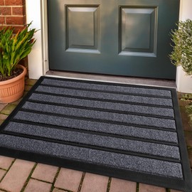 Extra Durable Door Mat - Dirt Trapping Outdoor Welcome Mats - Non-Slip Outdoor Door Mats - Low Profile Front Door Mat - Indoor (Light Gray, 30'' x 17'')