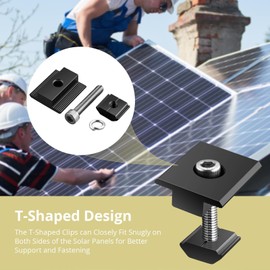 Anbte 10pcs Solar Panels Mid Clamps 40mm, Aluminium Solar Panel Mounting Kit T-Shaped Solar Panel Mounting Brackets for Metal Roof, Tin Roof, Flat Roof, Sheet Roof, RV, Black