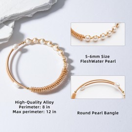IDOKAWA Quality Natural Freshwater Pearl Bracelet for Women 5-6mm Pearls Adjustable Gold Stainless Steel Bangle Jewelry Gifts for Wife Mother Her Like Birthday Valentine's Day