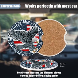 Car Cup Holder Coaster - Vintage USA Flag Eagle Absorbent Ceramic Coaster 2 Pack, Car Coasters for Cup Holders, Fashion Car Interior Accessories Drink Coaster for Women & Men