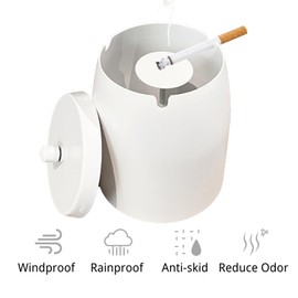 WUSIFIE Ash Tray, Large Outdoor Ashtray with Lid, Ashtray for Outside Patio, Stainless Steel Windproof Smokeless Ash Tray for Balcony, Ashtrays for Smokers, Cigar Ashtray, Home Office Decoration