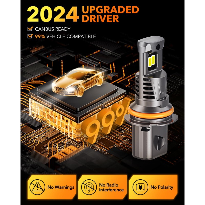 OXILAM 9007 HB5 LED Light Bulbs, 30000LM 800% Brighter, 6500K