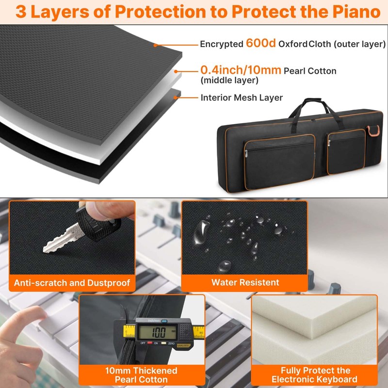LIWSHWZ 88 Key Keyboard Case,10mm Pearl Cotton Full Padded Electric