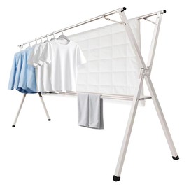 95 inches Foldable Clothes Drying Rack, Heavy Duty Stainless Steel Laundry Drying Rack for Indoor Outdoor, Clothes Rack Adjustable Length. 3 Additional Reinforcement Bars with 20 Windproof Hooks