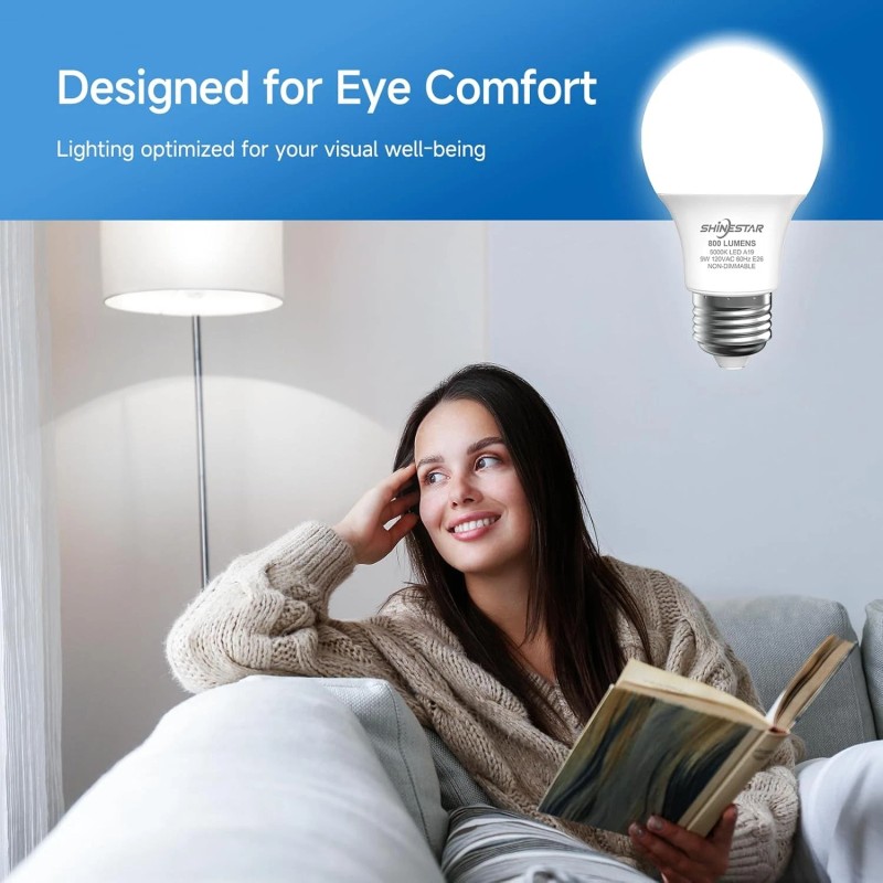 SHINESTAR 6 Pack A19 LED Light Bulb 9W Equivalent 60W