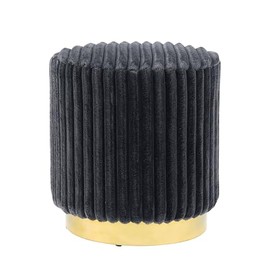 Furniture of America Vail Modern 17-inch Upholstered Ottoman with Channel Tufting and Gold Stainless Steel Base, Vanity Stool Chair, Small Foot Stool for Bedroom, Living Room, Entryway, Dark Grey