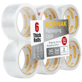 ROWNAK ROWNAK Clear Packing Tape (6 Rolls) - Heavy Duty Packaging Tape 2.0mil Thick, 2.0 in. Wide x 60 Yards - Strong Adhesive, Silent, Reliable Package Tape for Home Office Shipping Moving Sealing
