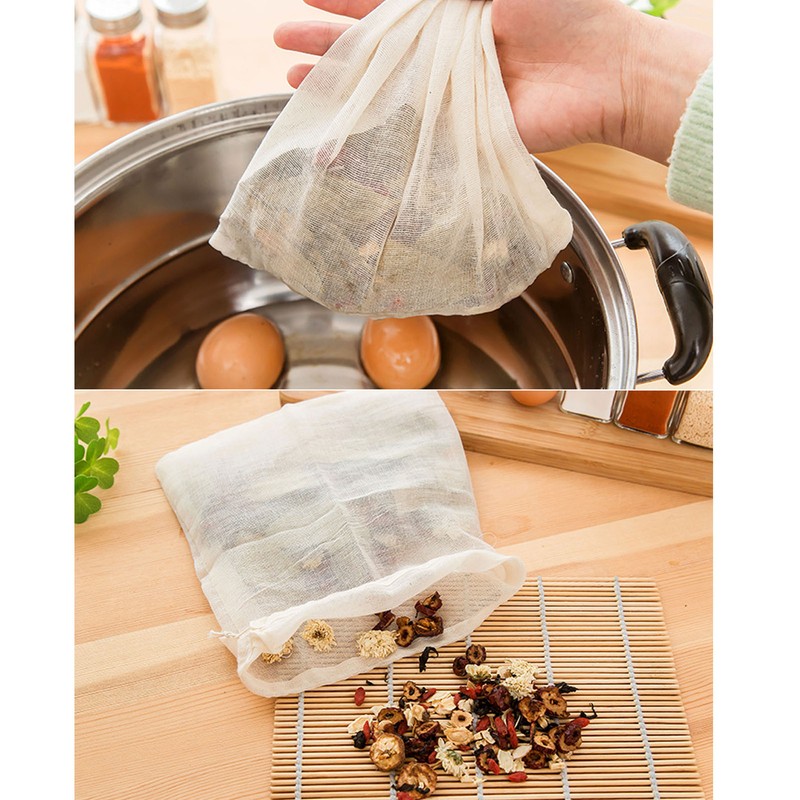 12Pcs Reusable Empty Tea Bags Drawstring Spice Cheesecloth Soup Bags
