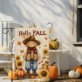 Fall Garden Flag Thanksgiving Scarecrow Garden Flags 12x18 Inch Double Sided Small Burlap for Outside Welcome Autumn Pumpkin Sunflowers Holiday Patio Yard Vertical Decoration