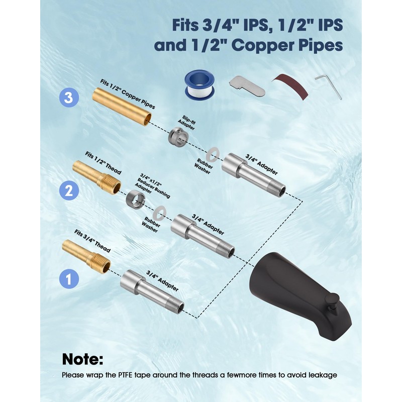 All Metal Bathtub Spout with Diverter, 5.3 Inch Tub Spout,