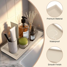 Bandeja de tocador de baño de silicona, 20 x 10 cm, bandeja para tanque de inodoro, bandejas para encimera de cocina, rectangular de silicona antideslizante, fácil de limpiar e irrompible, para