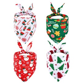 4Pcs Dog Bandana Christmas Kerchief Dog Christmas Scarf Christmas Dog Bandana Triangle Christmas Dog Bandana Snowman Cane Candy Gifts Christmas Dog Costume Accessories (Medium Large)