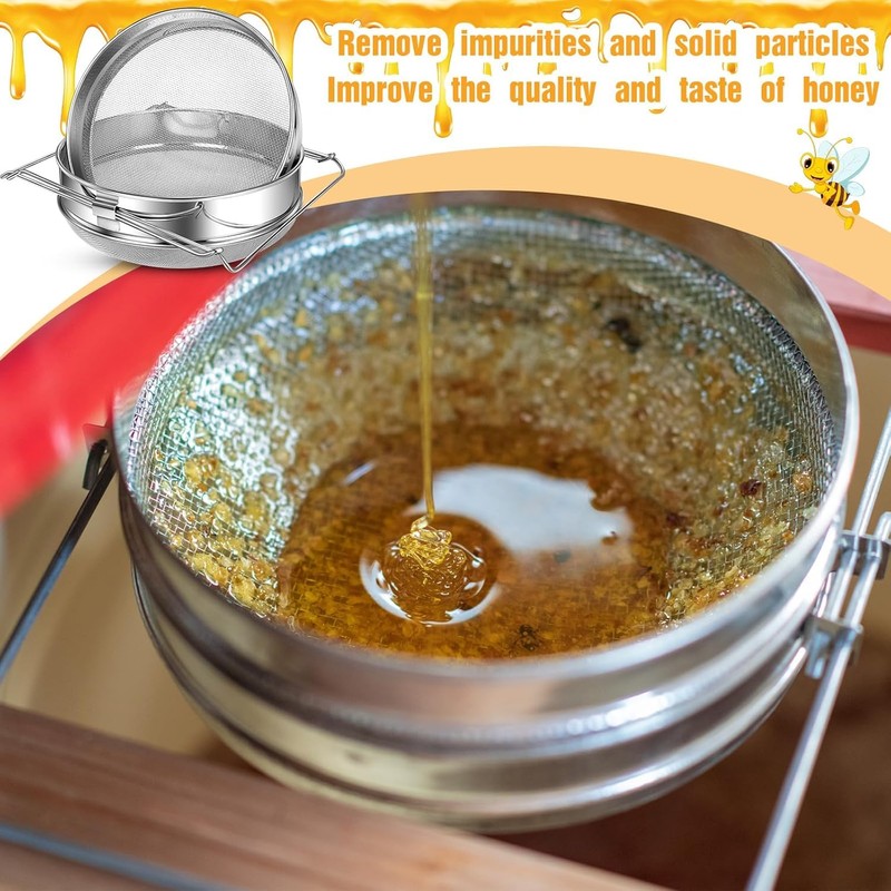 Stainless Steel Honey Strainer, Double Sieve Mesh Filter, Bee Keeping