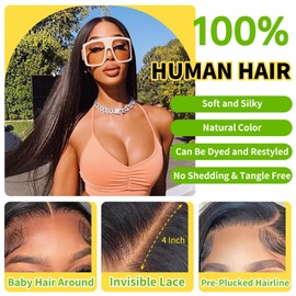 BALORIECA 13x4 Real HD Lace Frontal Only,Pre Plucked Natural Hairline Invisible HD Lace Closure 0.10mm Ultra Thin skinlike Swiss HD Lace Single Knots Closure Human Hair(22 Inch, Straight)