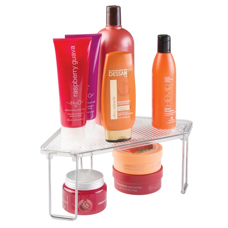 mDesign Plastic/Steel Corner Stackable Rack, Storage Organizer Shelf for Bathroom,