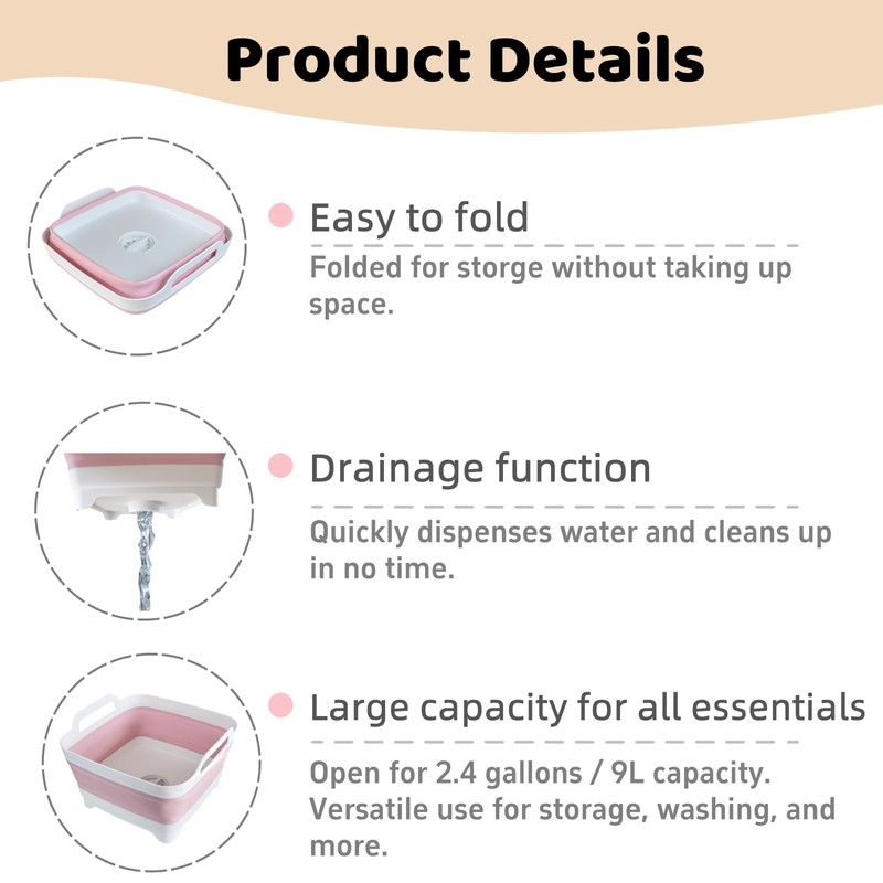 GIMWA Collapsible Wash Basin for Baby Bottles - 2.4 Gallons