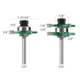 TOTOWOOD Pro Tongue and Groove Router Bit Set of 2 Pieces 1/4 Inch Shank , 3 Teeth Adjustable T Shape Wood Milling Cutter