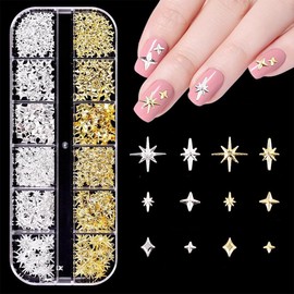 1 Box Star Nail Charms, Gold Silver Star Nail Charms, 3D Star Nail Art Charms, Y2K Star Charms Nails Metal Stars Nail Charms, Nails Accessories, DIY Nail Decoration