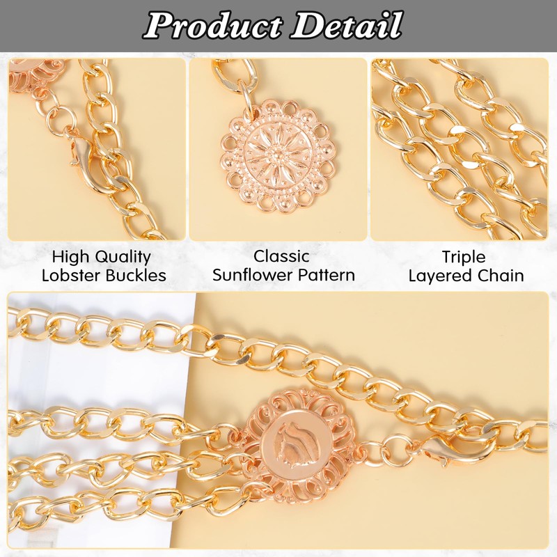 JIEYAO Multilayer Metal Chain Belts, Womens Metal Belts for Dresses
