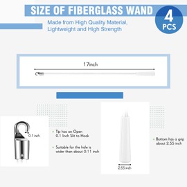 Bokon 4 Pcs Blinds Wand Replacement with Hook and Handle White Fiberglass Long Vertica Blind Wand for Windows Curtain Door Shades Opener Accessory (17 Inch)